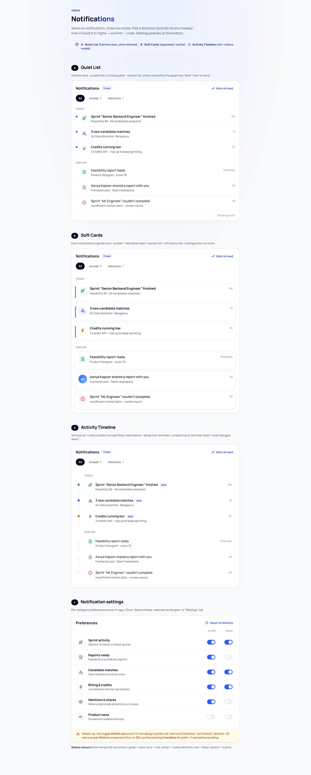 Notification variants